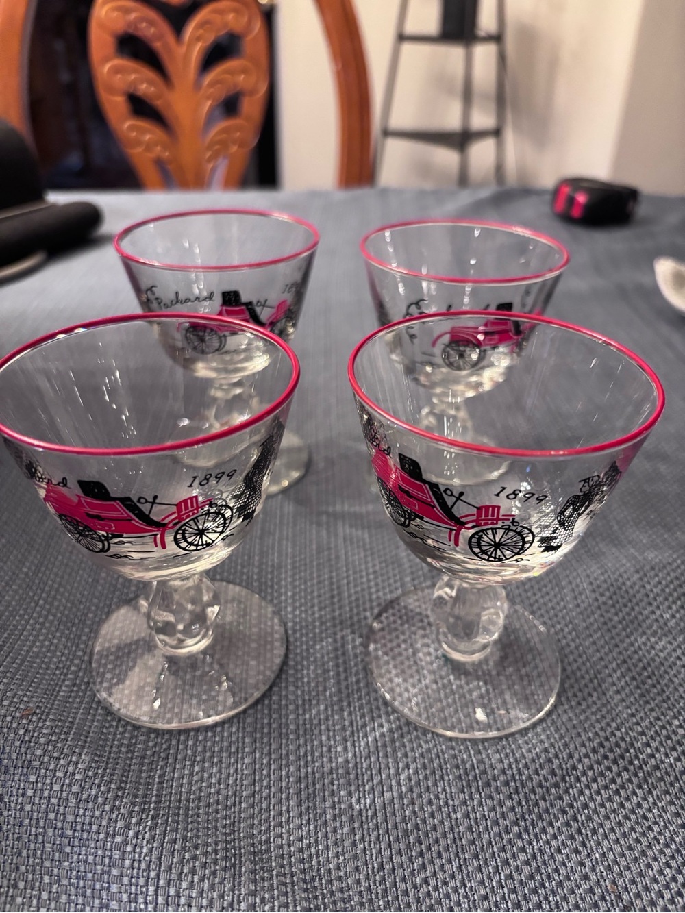 1950’s Libbey cordial cocktail glasses set of 4 horseless carriage, Packard